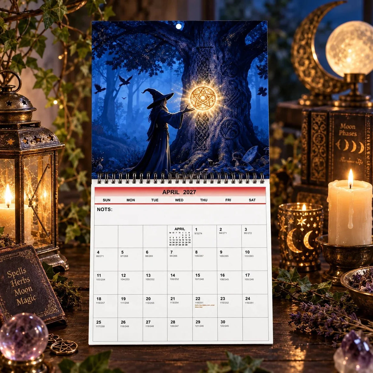 🌙🔮Hexenkalender 2027 – Mystischer 12-Monats-Hexenkalender, Wandplaner „Verzauberter Wald“ für Wicca-, Hexen- und Magieliebhaber