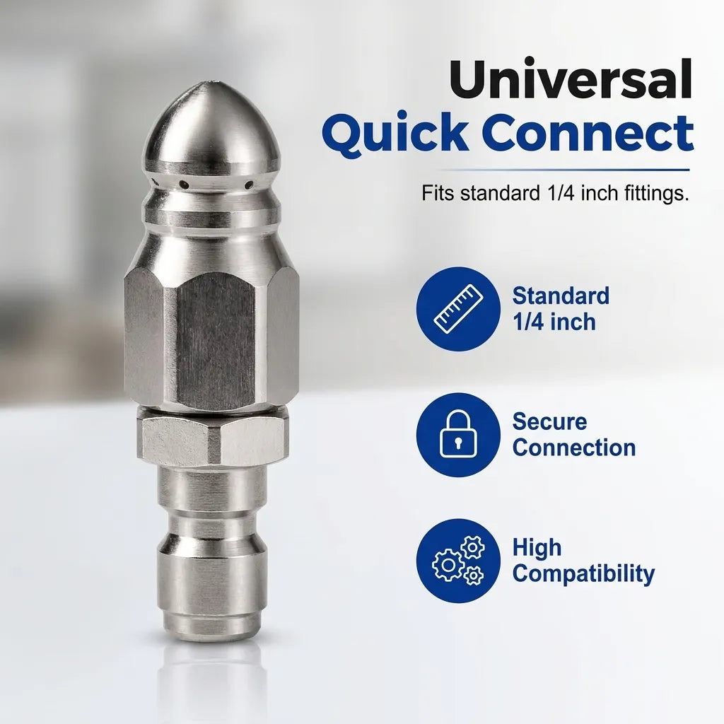 💥 2 kaufen, 1 gratis + 50 % Rabatt! 🔧 Edelstahl-Rohrreinigungsdüse (6500 PSI) – 1/4"-Schnellanschluss für Hochdruckreiniger
