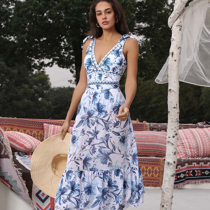 💥 Sonderangebot: 50 % Rabatt 💥 V Neck Lace Up Printed One Piece Swimsuit And Skirt
