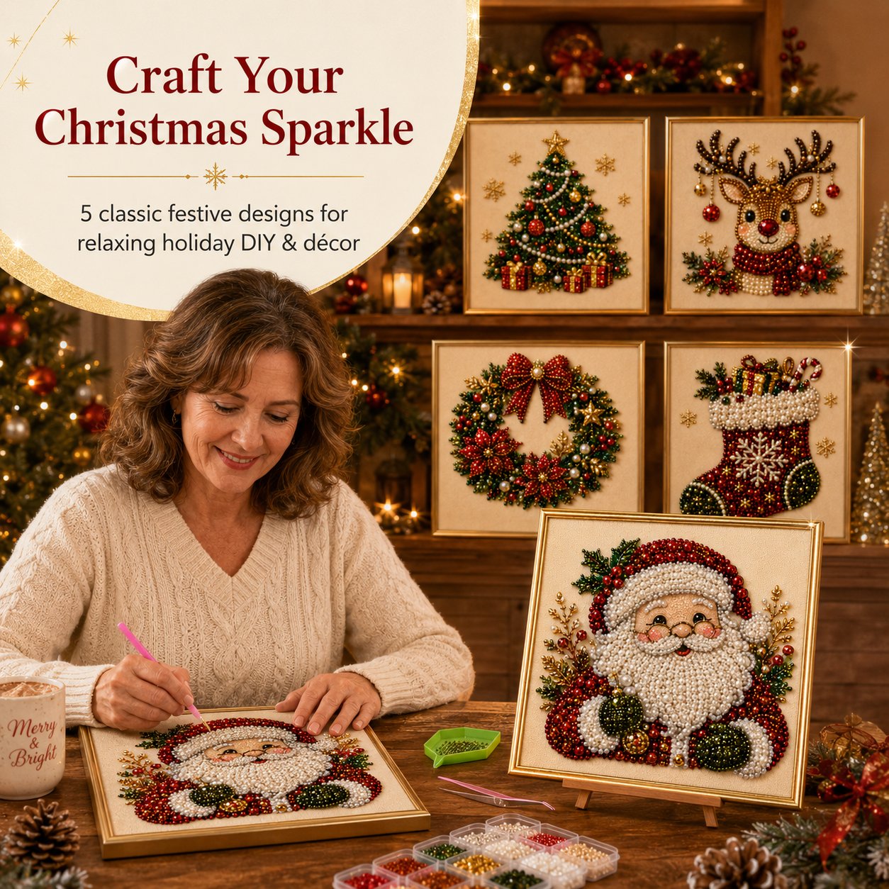 🎨💎DIY-Weihnachts-Diamantmalerei-Set mit Perlen -🧘Entspannend & Anfängerfreundlich