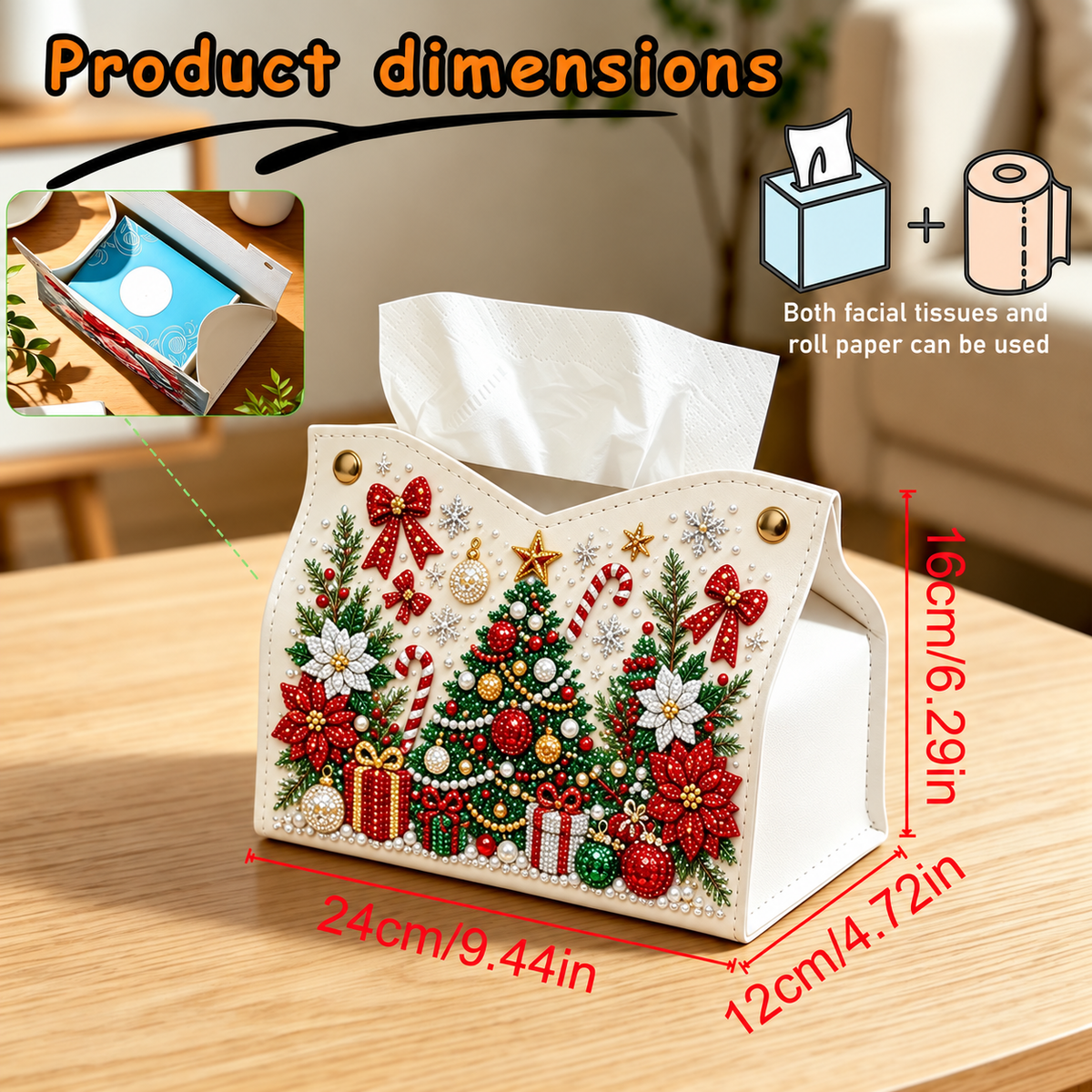 🔥🎁 2+1 GRATIS!!🎄✨ Decorative Beaded Christmas Tissue Box Cover – Elegant Santa, Snowman & Reindeer Holiday Decor