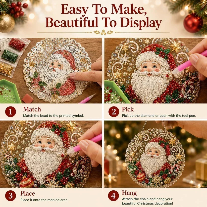🎁🎄 DIY Weihnachts-Perlen-Diamantmalerei-Anhänger Bastelset | Farbechte, abriebfeste Perlen – handgefertigte Festdekoration zum Aufhängen 🎅💎