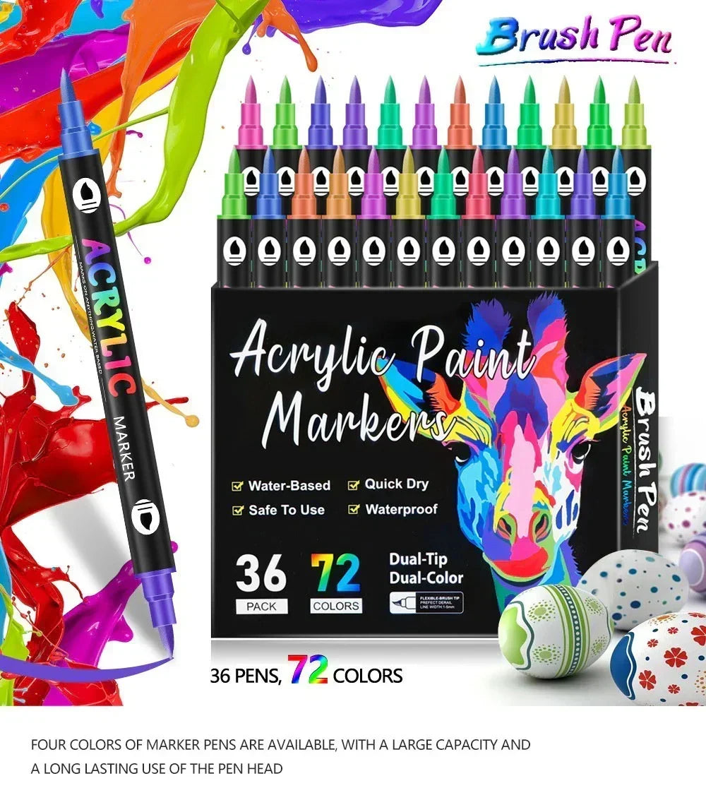🎨50 % Rabatt!! 🔥 Acryl-Farbmarker mit zwei Spitzen – 24/48/72 Farben