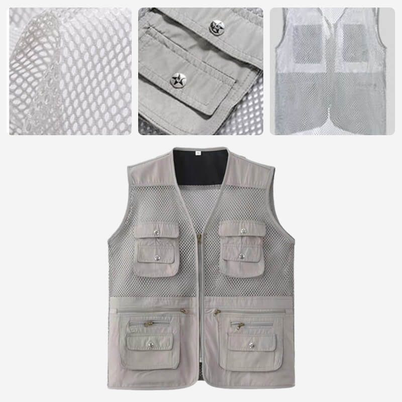 📸🎣Herren Outdoor Multifunktionsweste mit 10+ Taschen – Leichte Eisseide Anglerweste & Fotografenweste  | V-Ausschnitt, atmungsaktiv & schnelltrocknend