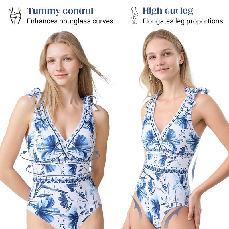 💥 Sonderangebot: 50 % Rabatt 💥 V Neck Lace Up Printed One Piece Swimsuit And Skirt