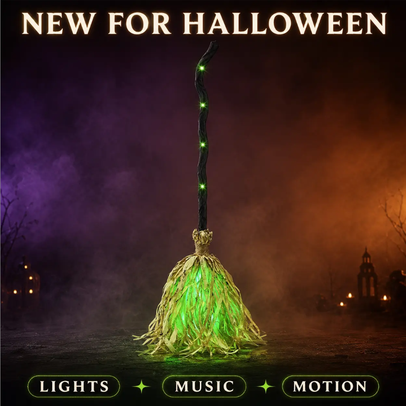 🧙 Nur für kurze Zeit: 55 % Rabatt! 🥳 Animierter Hexenbesen als Halloween-Dekoration mit Licht und Sound