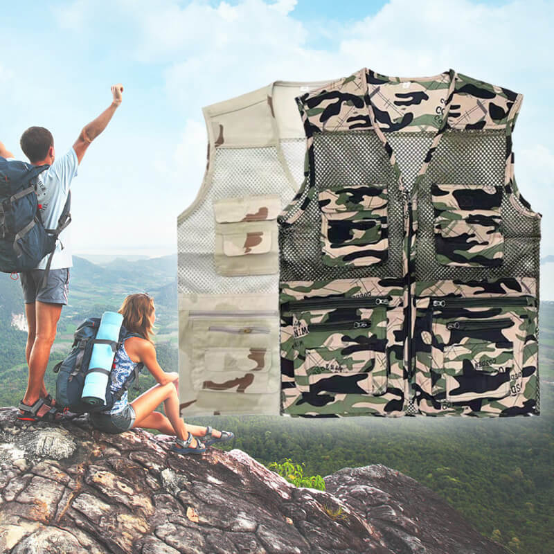 📸🎣Herren Outdoor Multifunktionsweste mit 10+ Taschen – Leichte Eisseide Anglerweste & Fotografenweste  | V-Ausschnitt, atmungsaktiv & schnelltrocknend