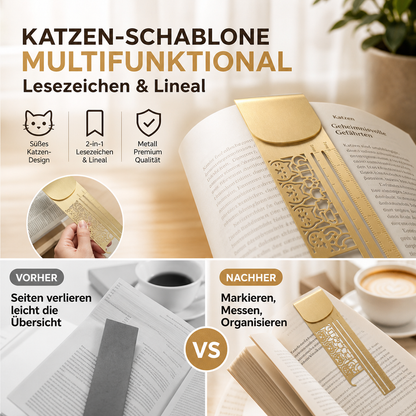 🔥🎁 1+1 GRATIS!!🥳 💞 50K+ VERKAUFT! ⚡🐱 Katzen-Schablone Lesezeichen-Lineal | Jedes Mal präzise Linien