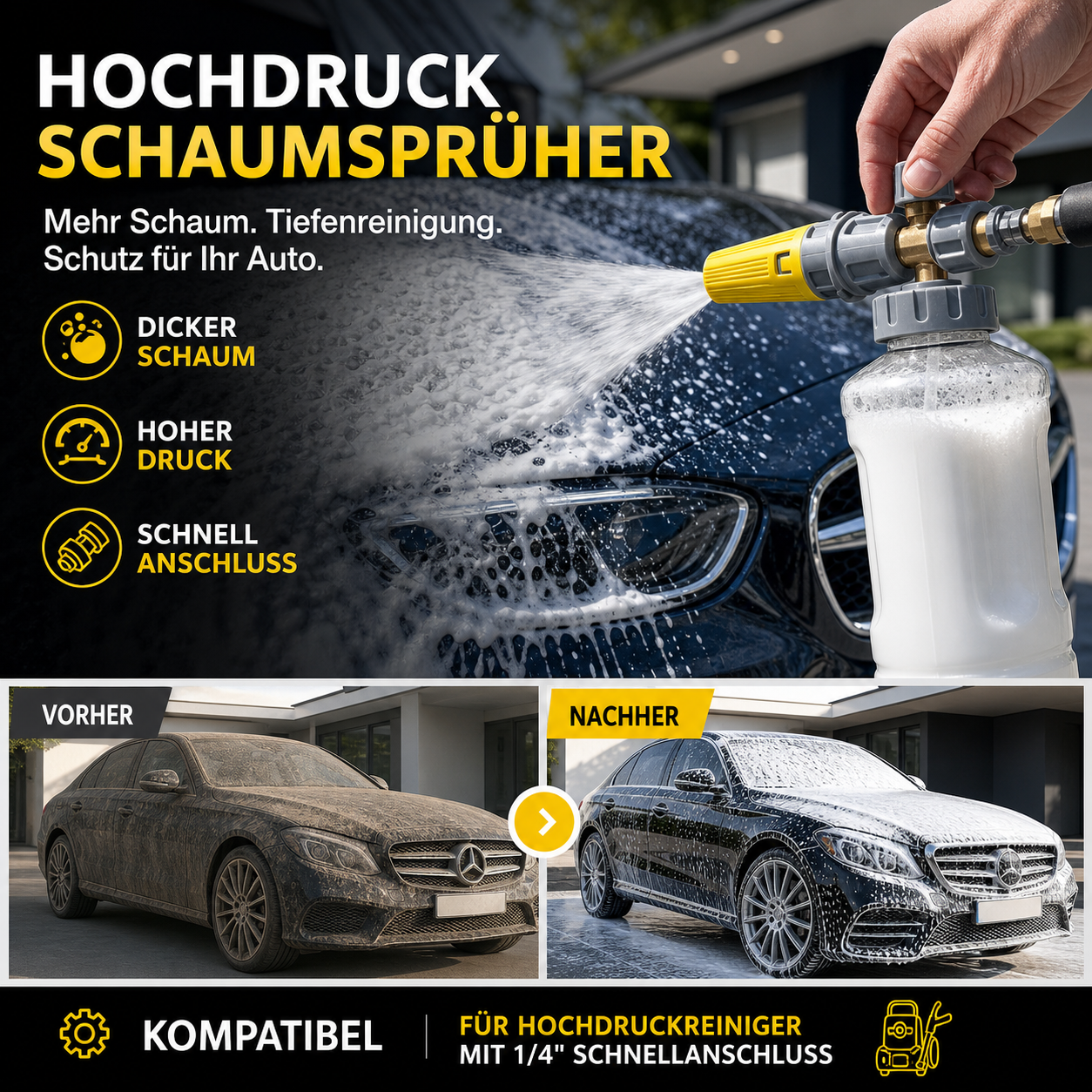📢📢50 % Rabatt!! ⏰💦 Hochdruck-Schaumpistole für die Autowäsche - Entfernt schonend hartnäckigen Schmutz & schützt den Lack | PROFESSIONELLE AUTOWASCHE ZU HAUSE🚗