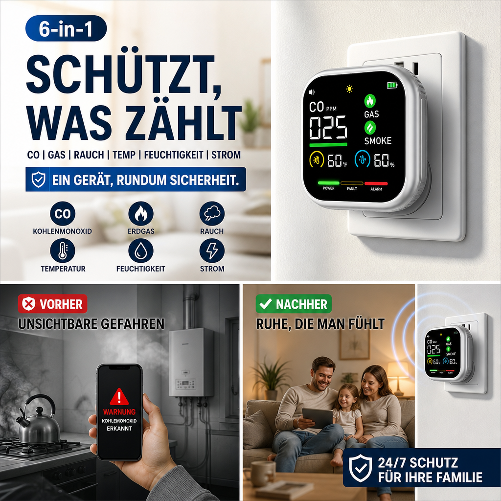 📢📢50 % Rabatt!!🏠✨Multigas‑Alarm mit LCD‑Display | CO‑, Gas‑ und Rauchmelder, Temperatur‑ und Luftfeuchtigkeitsüberwachung 中文