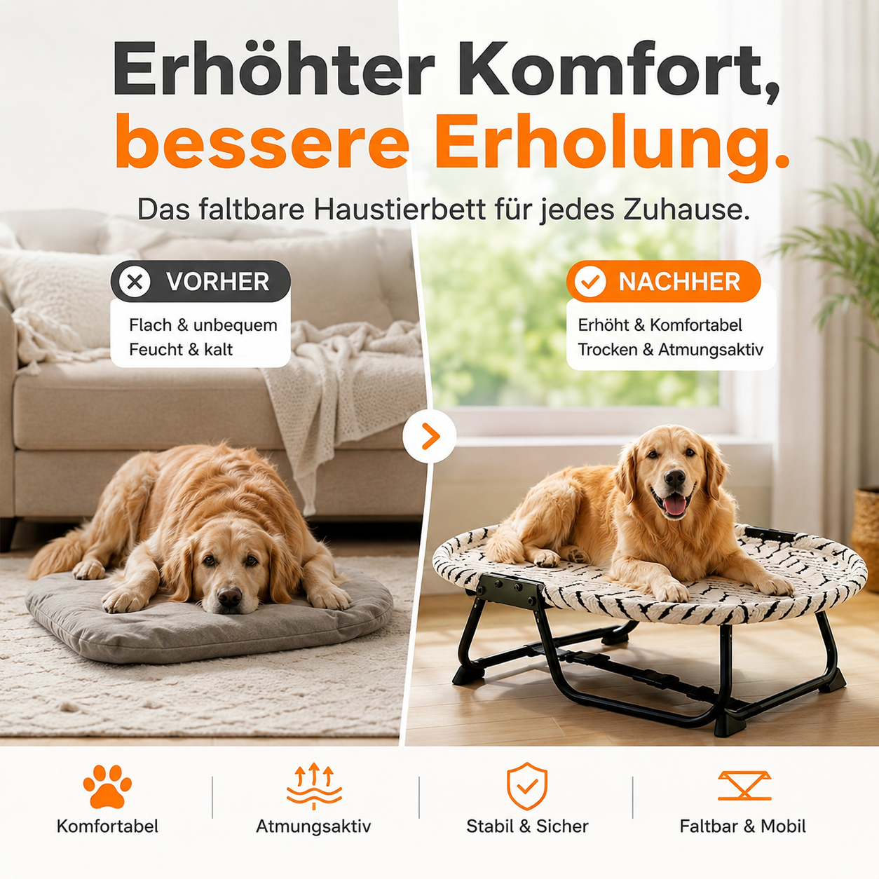 📢📢50 % Rabatt!! + KOSTENLOSER VERSAND 🥳🐾Kühles Sommer-Haustierbett – Faltbare Liegefläche mit feuchtigkeitsableitendem Stoff🛏️💚