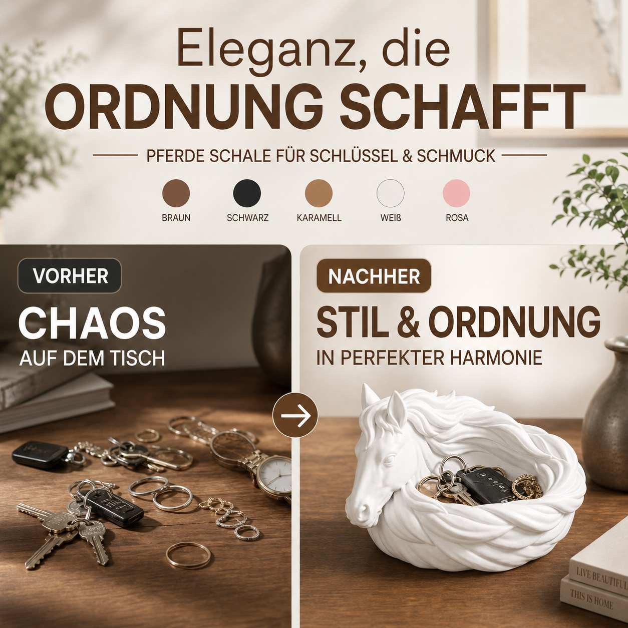 🎁🐎 Dekorative Schale mit Pferdemotiv für Schlüssel – Ablageschale für den Eingangsbereich