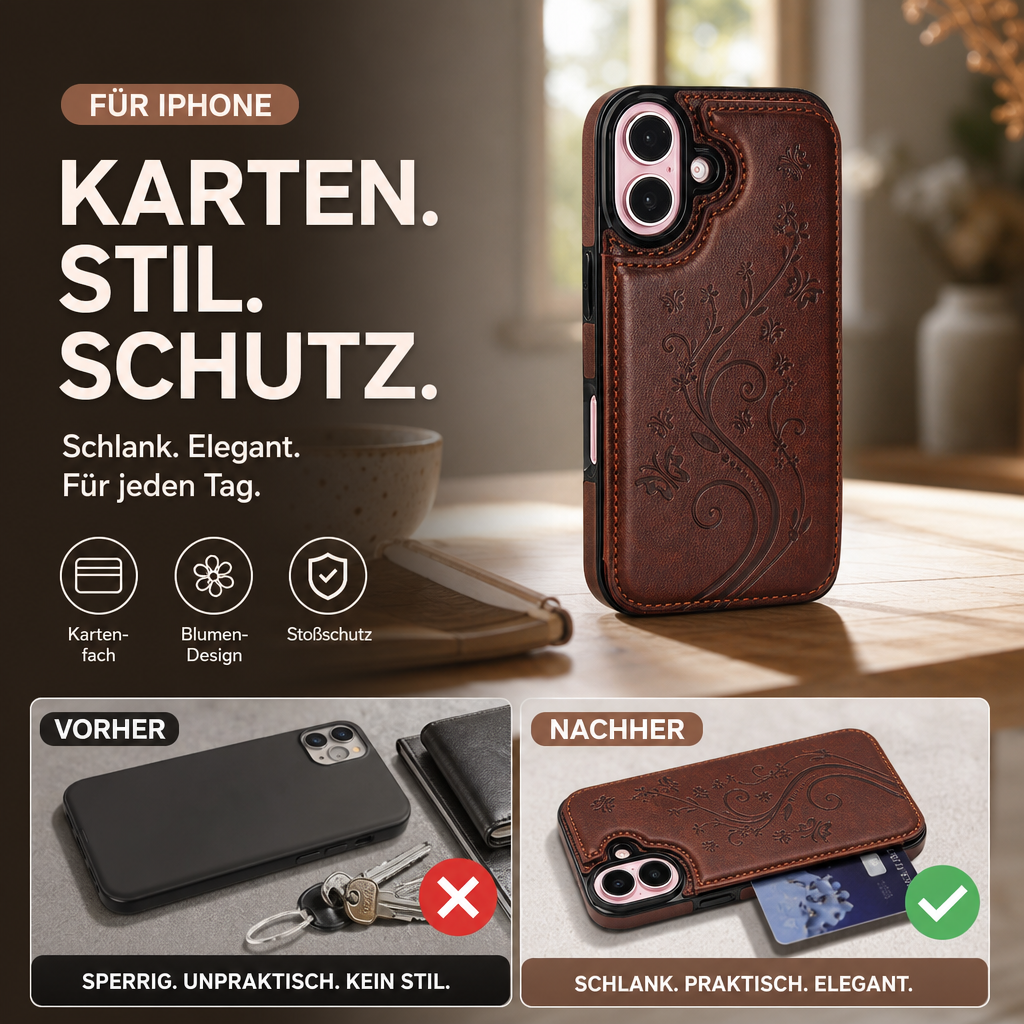 💥⏳ 50 % RABATT! 📱 Elegante Handyhülle mit Blumen‑Schmetterling‑Muster, schlankem Kartenfach, stoßfestem Silikon, praktischer Aufbewahrung für Ausweise