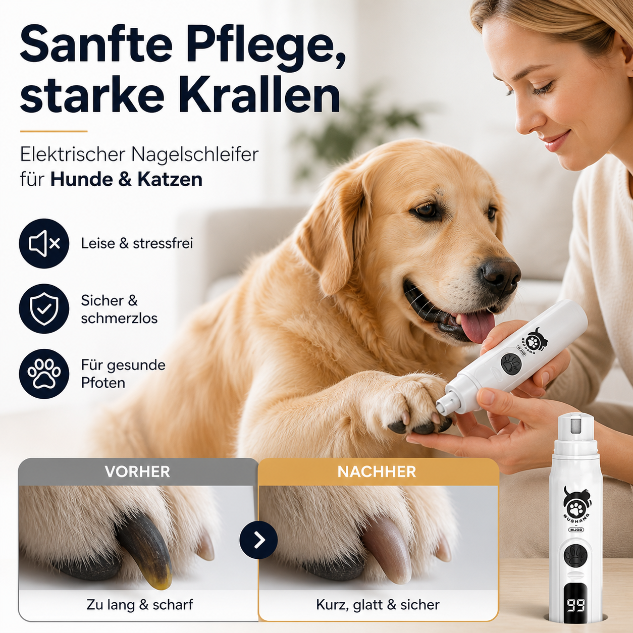 🔥🎁 2+1 GRATIS!!🥳 💞 50K+ VERKAUFT! ⚡🐾Elektrische Krallenfeile für Hunde und Katzen mit LED-Batteriestandsanzeige, schonendes Nagelschleifen