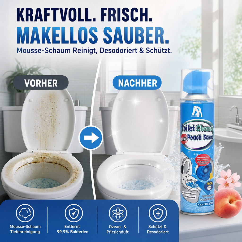 ⏳💥 Nur noch 3 Stunden – 2+1 GRATIS!! 🔥✨ 50 % RABATT! Aufschäumender Toilettenreiniger – dringt in versteckte Ecken, entfernt Flecken und Gerüche. Hinterlässt einen sanften Pfirsichduft. Hygienisch & leistungsstark. 🍑