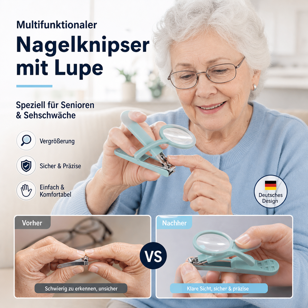 🔥🎁 2+1 GRATIS!!🥳 💞 50K+ VERKAUFT! ⚡🔍 Nagelscheren mit Lupe und spritzwasserfestem Aufnahmebehälter