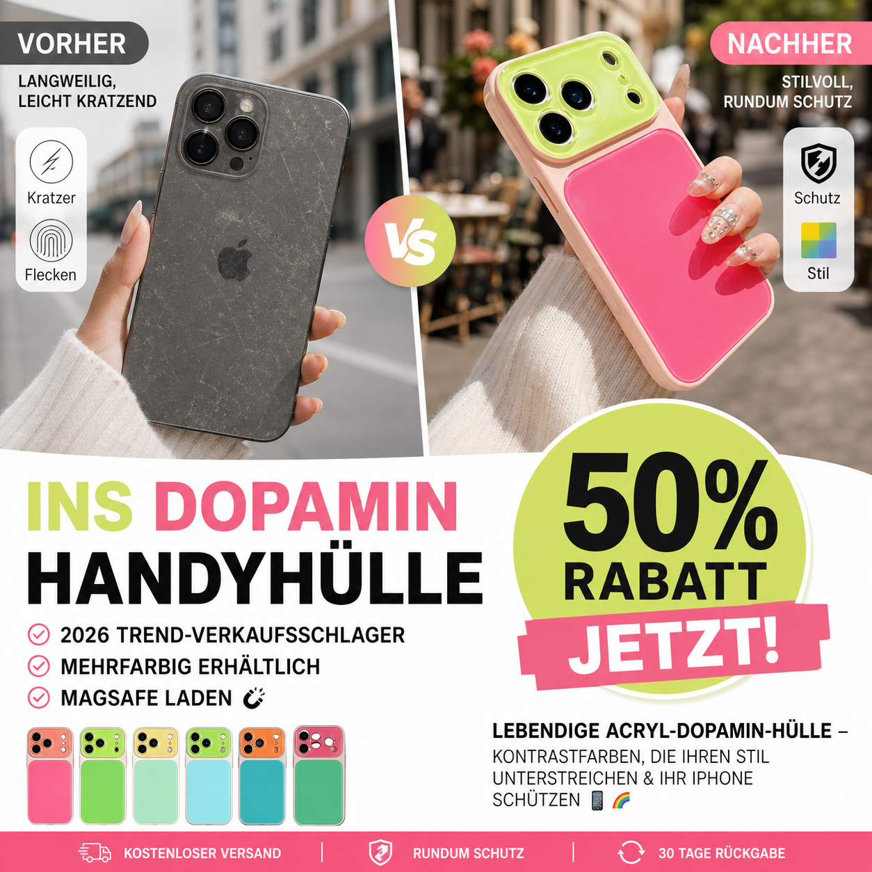 📱🌈 Dopamin-Acryl-Hülle | Kontrastfarben & Magnetladung 🎁 50 % RABATT