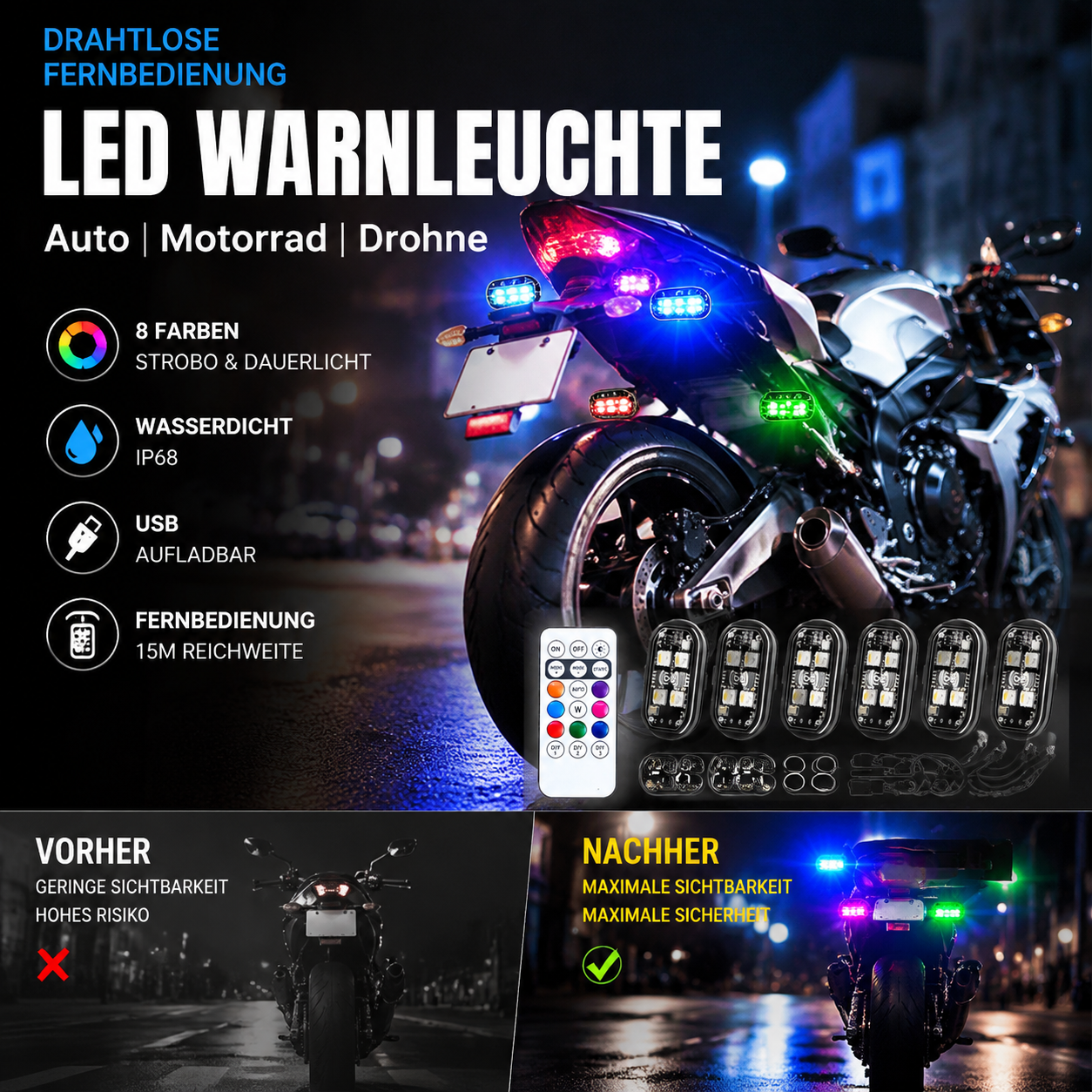 📢📢50 % Rabatt!!🥳💞 50K+ VERKAUFT! ⚡💥Tragbare LED-Warnleuchte für das Auto mit Fernbedienung
