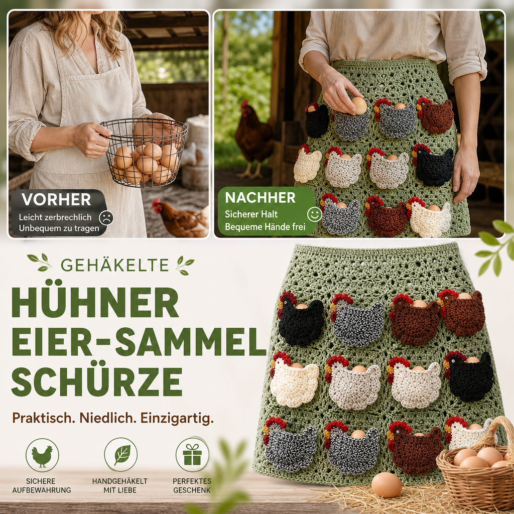 🔥 Alle 50% Rabatt + versandfrei 🐥🥚Gehäkelte Schürze zum Eiersammeln für Bauernhof & Haushalt✨