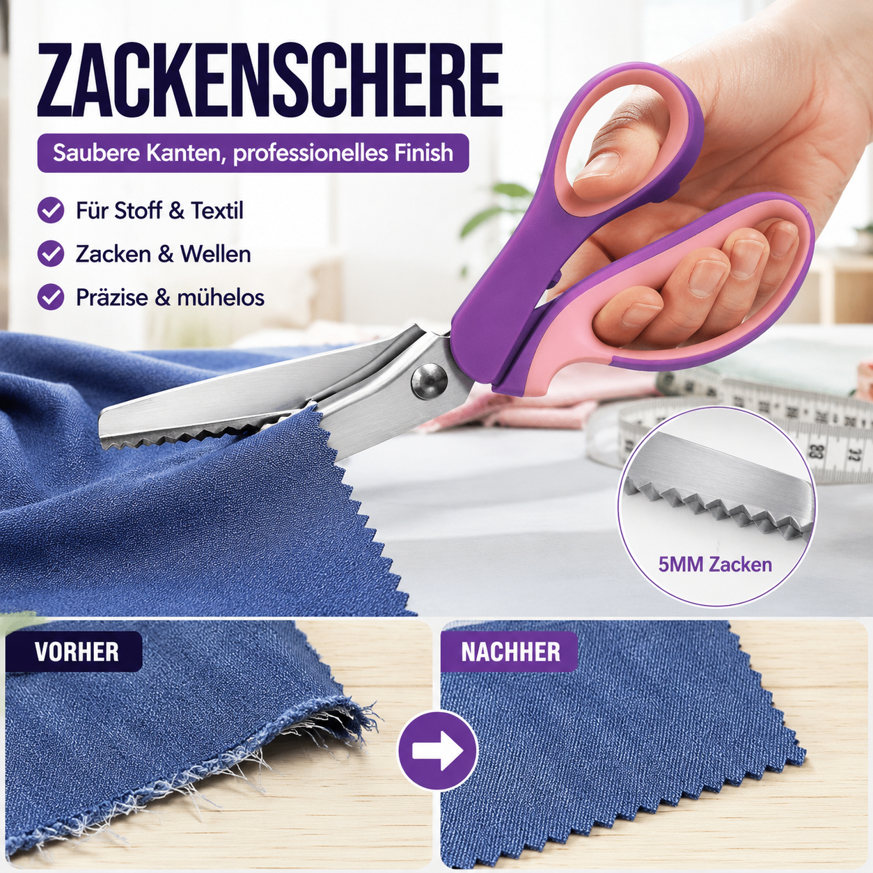 📢📢50 % Rabatt!!🥳✨Mehrzweck-Zickzackschere, gezahnte Schere✂️🧵