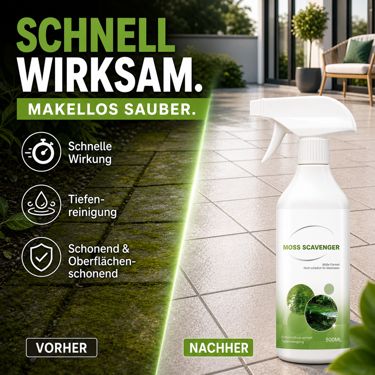 🧴 50 % Rabatt auf Outdoor-Reinigungsspray – entfernt Schmutz, Fett und grüne Ablagerungen von allen Oberflächen.