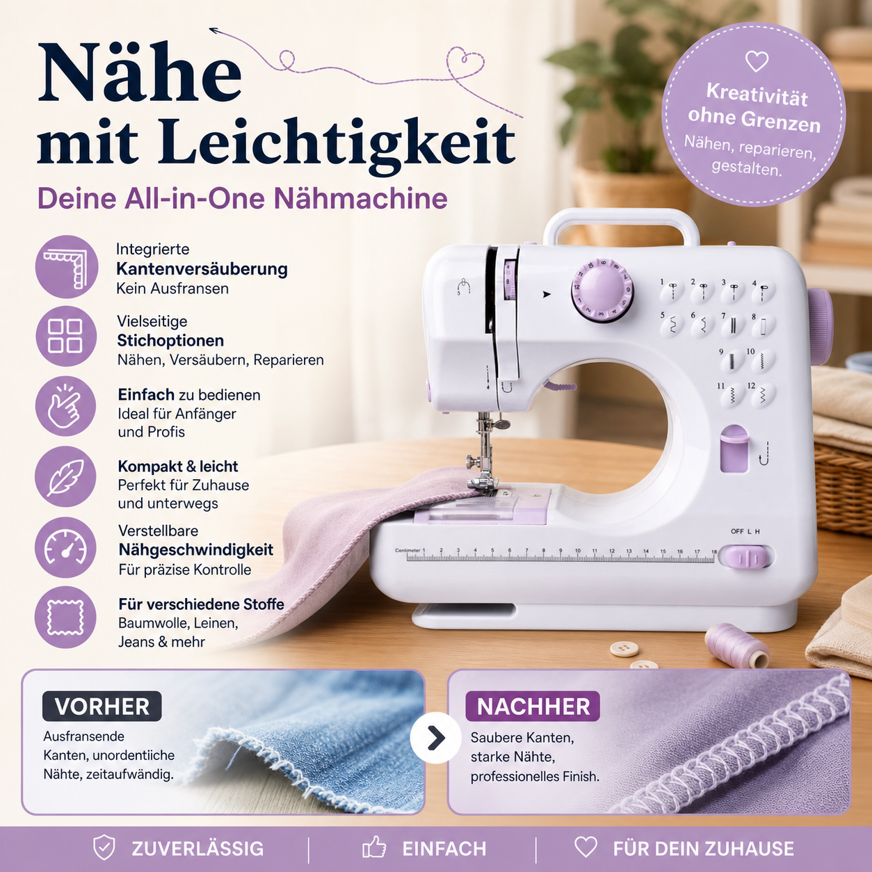 🧵 50% RABATT! 🛍️Multifunktionale Nähmaschine mit Overlock-Stich