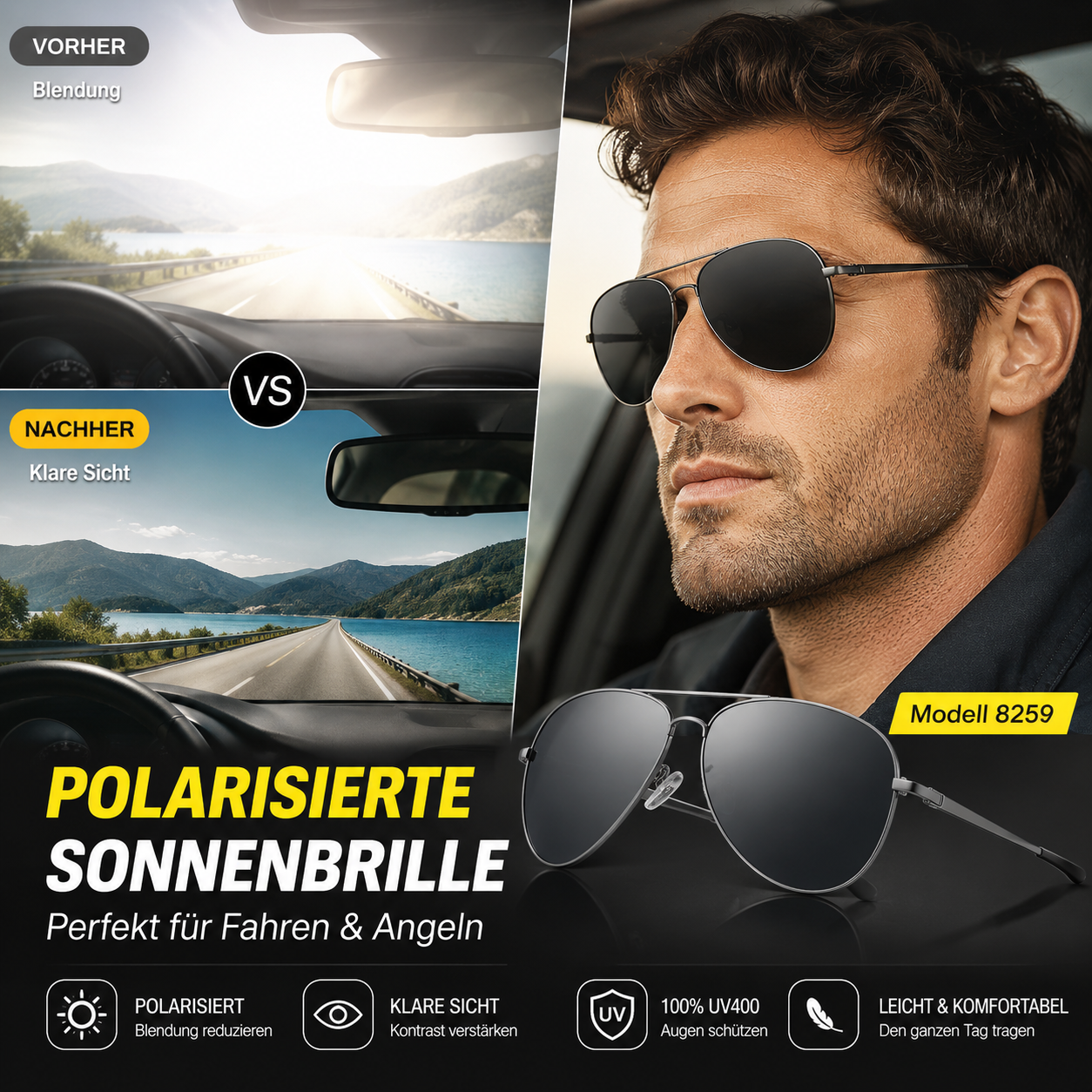 📢📢50 % Rabatt!!🥳😎 Anti-UV-Polarised Sonnenbrille – 100 % UV-Schutz, polarisiert & entspiegelt