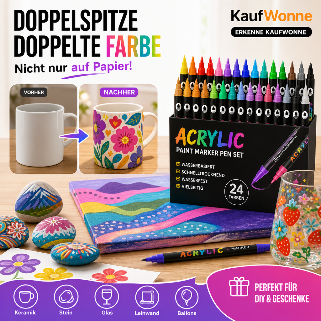 🎨50 % Rabatt!! 🔥 Acryl-Farbmarker mit zwei Spitzen – 24/48/72 Farben