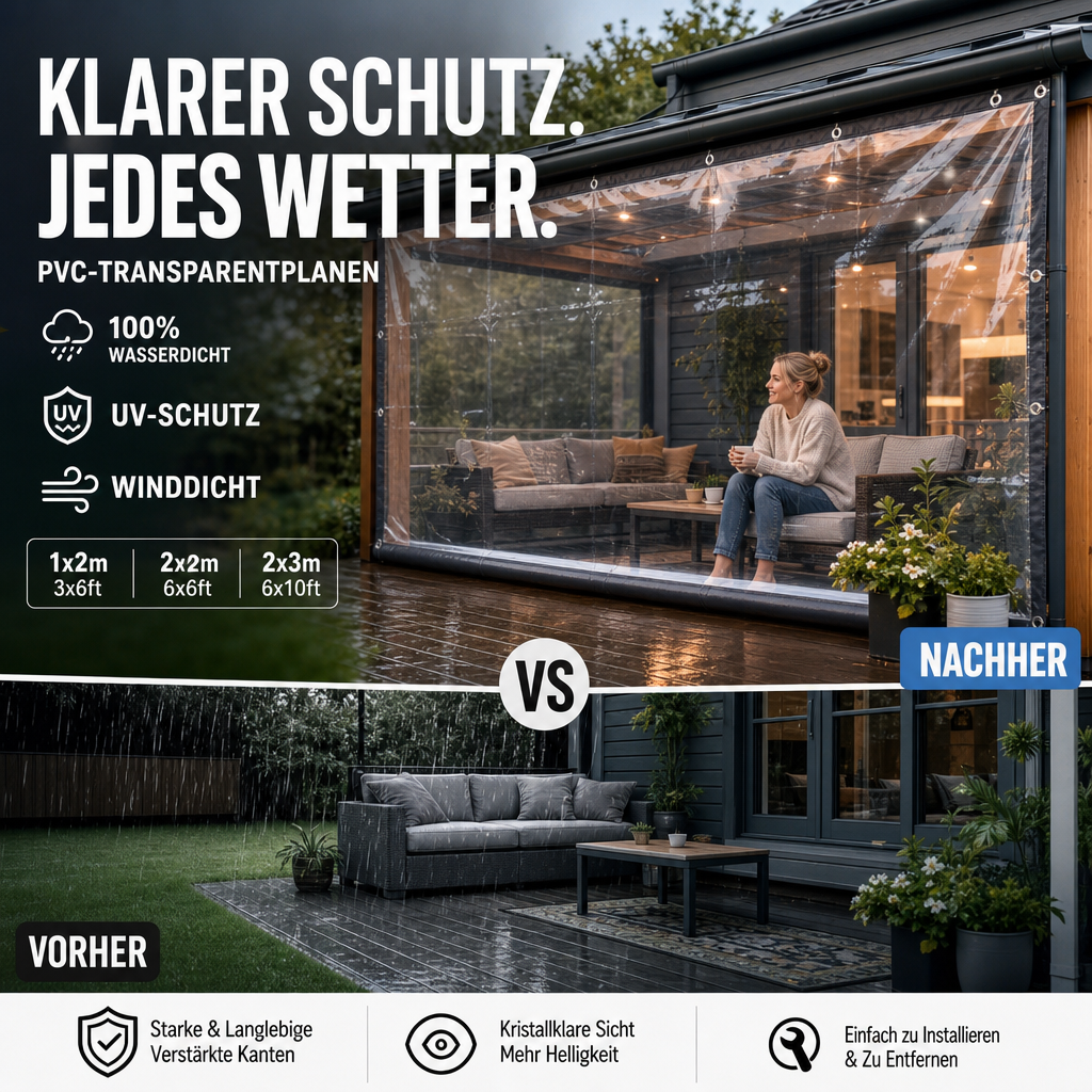 📢📢50 % Rabatt!! 🛡️🌧️Hochwertige, wetterfeste, transparente Planen (14 Mil)