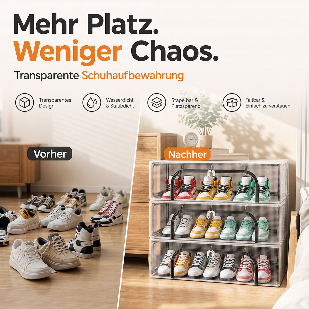 📦✨PVC‑Schuhaufbewahrungsbox, wasserdicht & faltbar‑platzsparender Organizer für Schränke