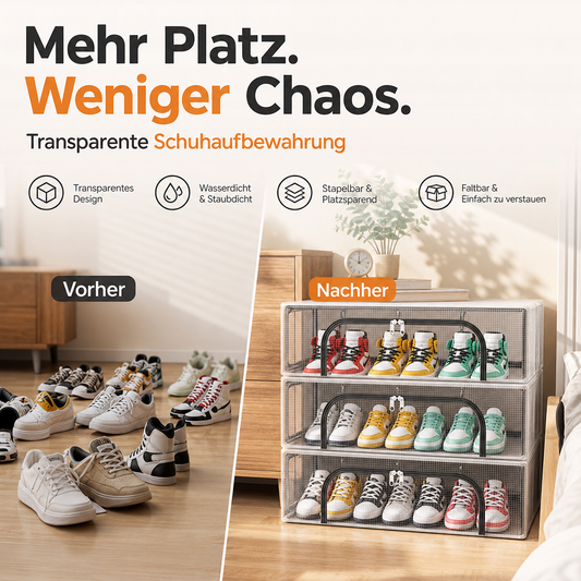 📦✨PVC‑Schuhaufbewahrungsbox, wasserdicht & faltbar‑platzsparender Organizer für Schränke