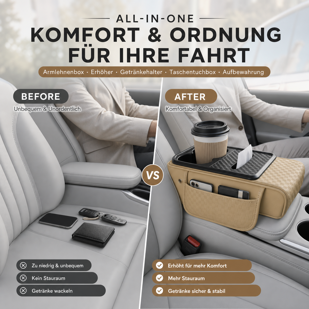 🔥 NEUHEIT 2026! Auto-Armlehnen-Organizer mit Getränkehalter 🚗✨