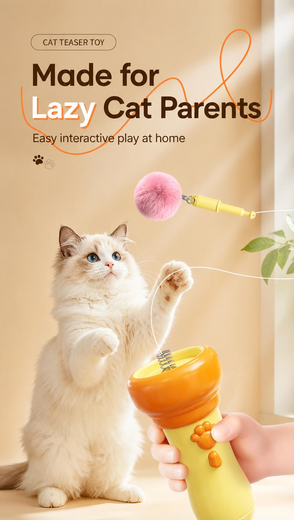 💥 50% Rabatt! 🐱 Elektrisches Katzenspielzeug – Ein-Knopf-Auslösefunktion, einziehbare Schnur, weicher Plüschball. Kompakter Griff, austauschbare Bälle. Für Wohnungskatzen & Kätzchen.🛡️