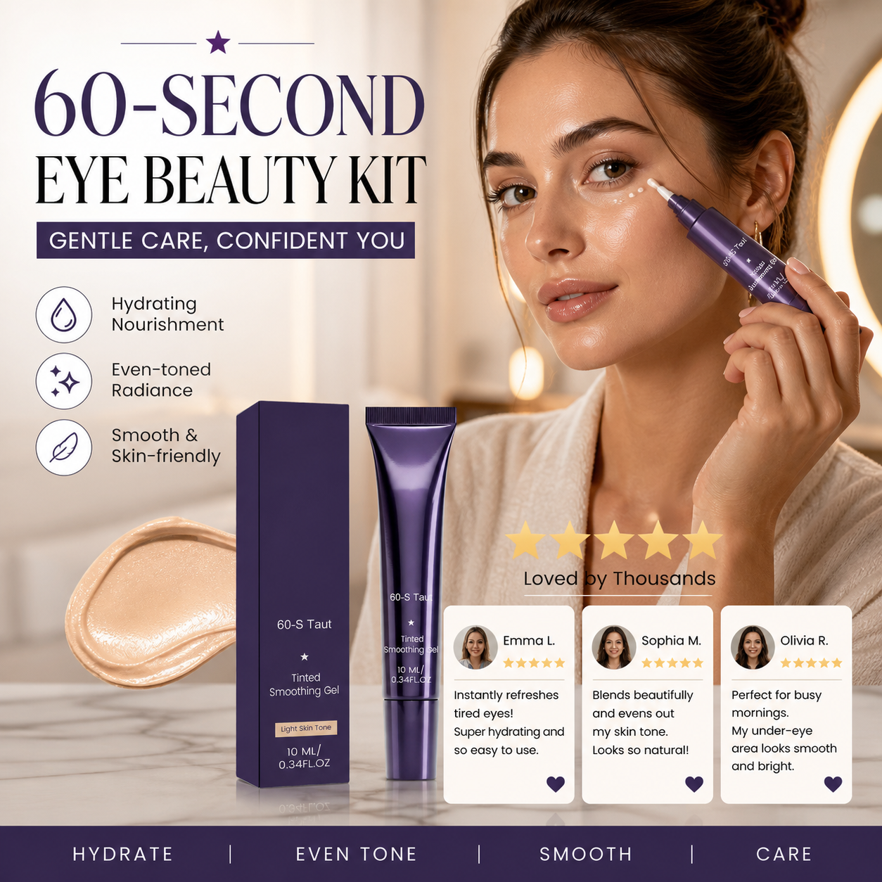 🔥Letzter Tag – 1 kaufen, 1 gratis!🎁60-Sekunden-Augen-Make-up-Set.✨Getöntes, straffendes Gel, Augencreme gegen Schwellungen und Tränensäcke.
