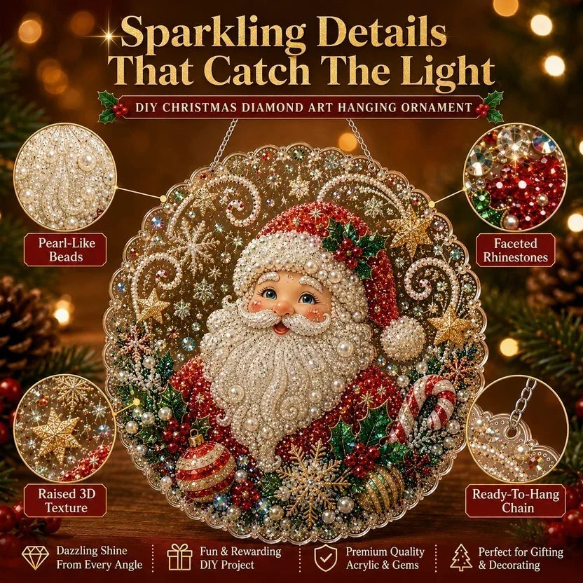 🎁🎄 DIY Weihnachts-Perlen-Diamantmalerei-Anhänger Bastelset | Farbechte, abriebfeste Perlen – handgefertigte Festdekoration zum Aufhängen 🎅💎