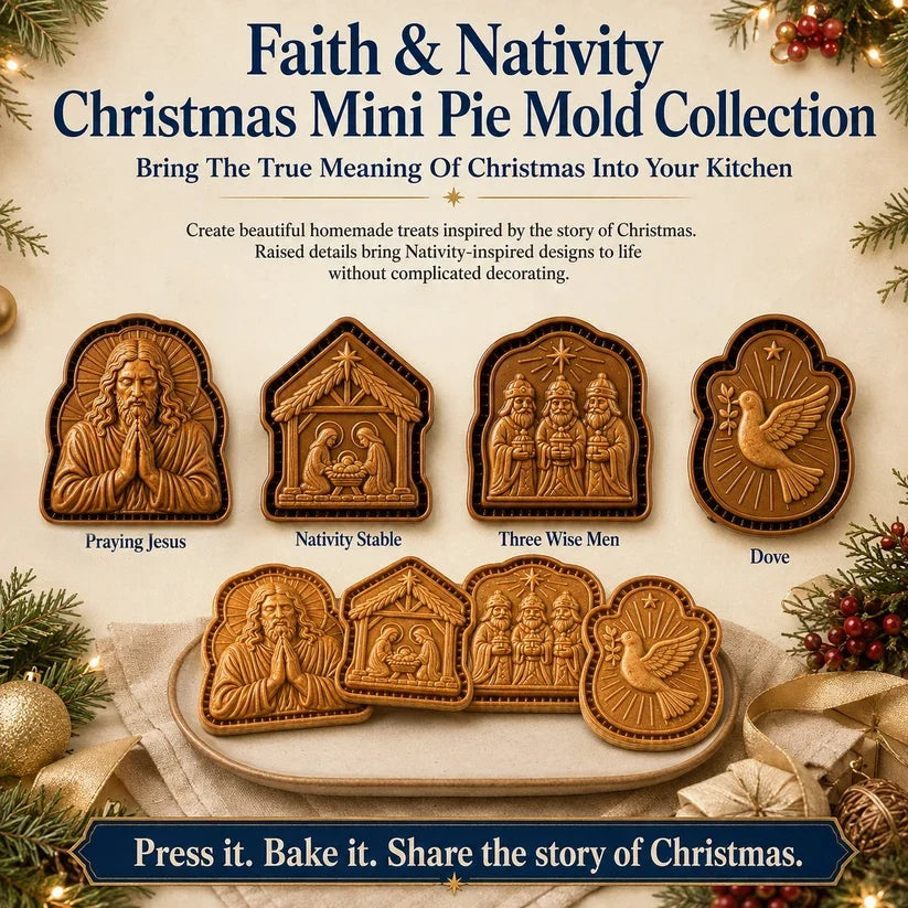🔥🎁KAUFE 1, ERHALTE 1 GRATIS🔥✝️ Mini‑Weihnachts‑Pasteten‑Formen mit Glaubens‑ & Jesus‑Christus‑Motiven | Wiederverwendbare geprägte Formen für detailreiche Pasteten mit Gebetstexten, perfekt als Weihnachtsgeschenk🥧✨
