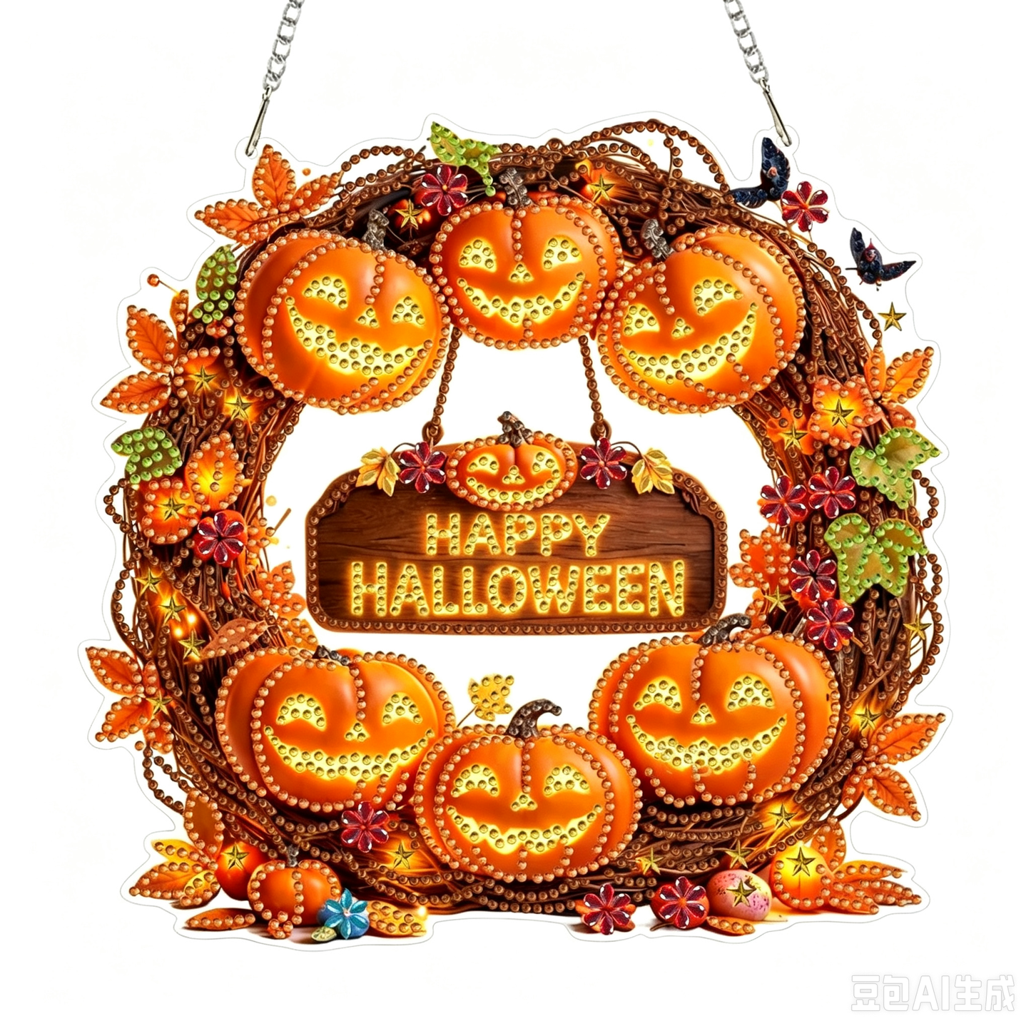 🎃 Herbstlicher Kürbiskranz mit Rautenmuster zum Aufhängen – Komplettes DIY-Set 🍂