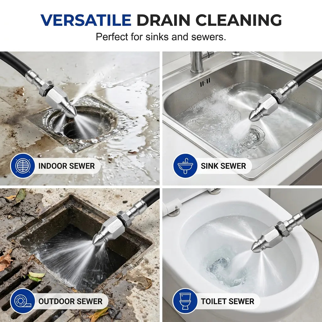 💥 2 kaufen, 1 gratis + 50 % Rabatt! 🔧 Edelstahl-Rohrreinigungsdüse (6500 PSI) – 1/4"-Schnellanschluss für Hochdruckreiniger