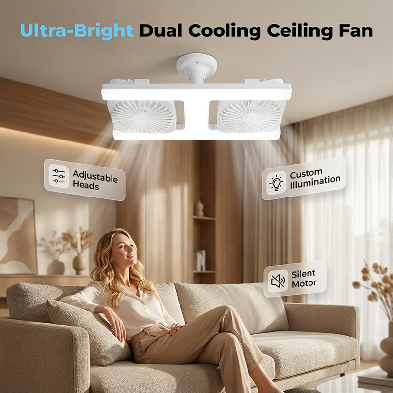 🌬️✨ Doppelter Deckenventilator mit LED-Beleuchtung – modernes Design mit Fernbedienung für Wohn- und Schlafzimmer