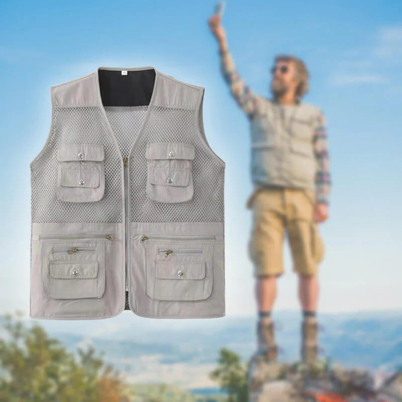 📸🎣Herren Outdoor Multifunktionsweste mit 10+ Taschen – Leichte Eisseide Anglerweste & Fotografenweste  | V-Ausschnitt, atmungsaktiv & schnelltrocknend