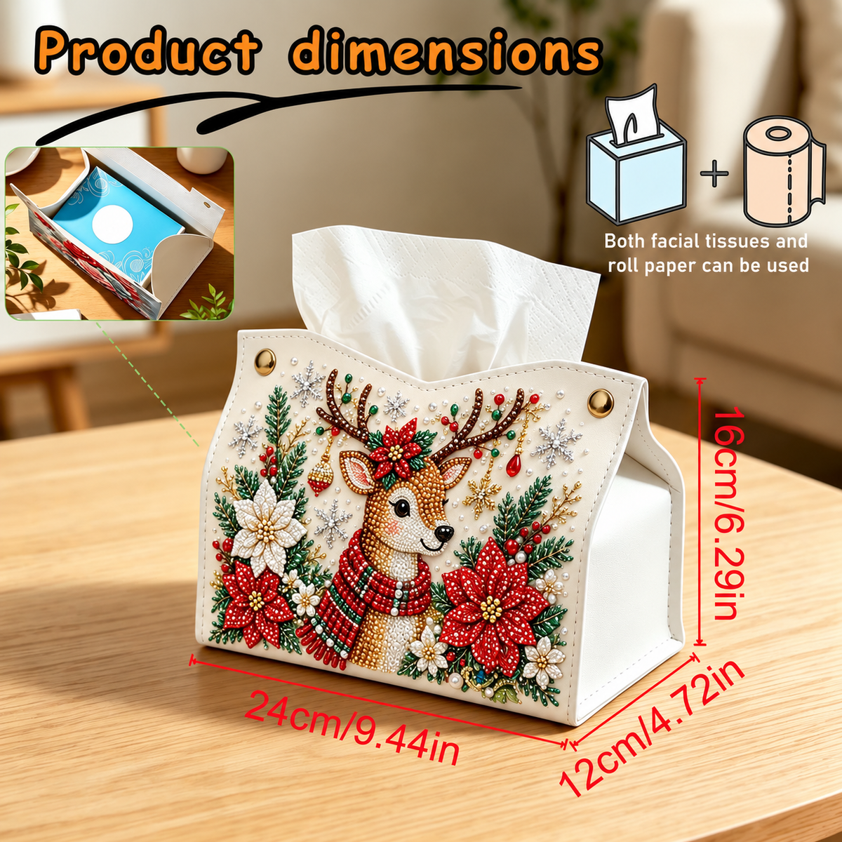 🔥🎁 2+1 GRATIS!!🎄✨ Decorative Beaded Christmas Tissue Box Cover – Elegant Santa, Snowman & Reindeer Holiday Decor
