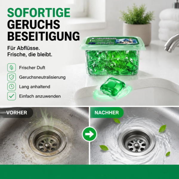 🏠💧 50 % Rabatt! Abfluss‑Deodorant‑Tabs – Bio‑Enzym‑Formel neutralisiert Gerüche direkt an der Quelle. Sofortiger Frischeduft, ohne aggressive Chemikalien. Verabschieden Sie sich von unangenehmen Gerüchen. 🚰