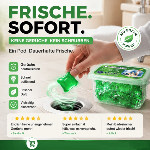 🏠💧 50 % Rabatt! Abfluss‑Deodorant‑Tabs – Bio‑Enzym‑Formel neutralisiert Gerüche direkt an der Quelle. Sofortiger Frischeduft, ohne aggressive Chemikalien. Verabschieden Sie sich von unangenehmen Gerüchen. 🚰