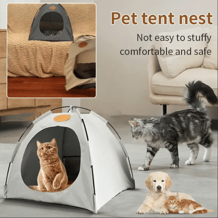🏕️🌞 Nur für kurze Zeit: 50 % Rabatt! 🐶🐱Kühlendes Pop-up-Zeltbett – Geschlossene, gemütliche Höhle, schützt vor Licht und Hitze, bietet einen privaten Rückzugsort – perfekt für ängstliche Haustiere oder solche, die sich gerne verstecken 🐾✨