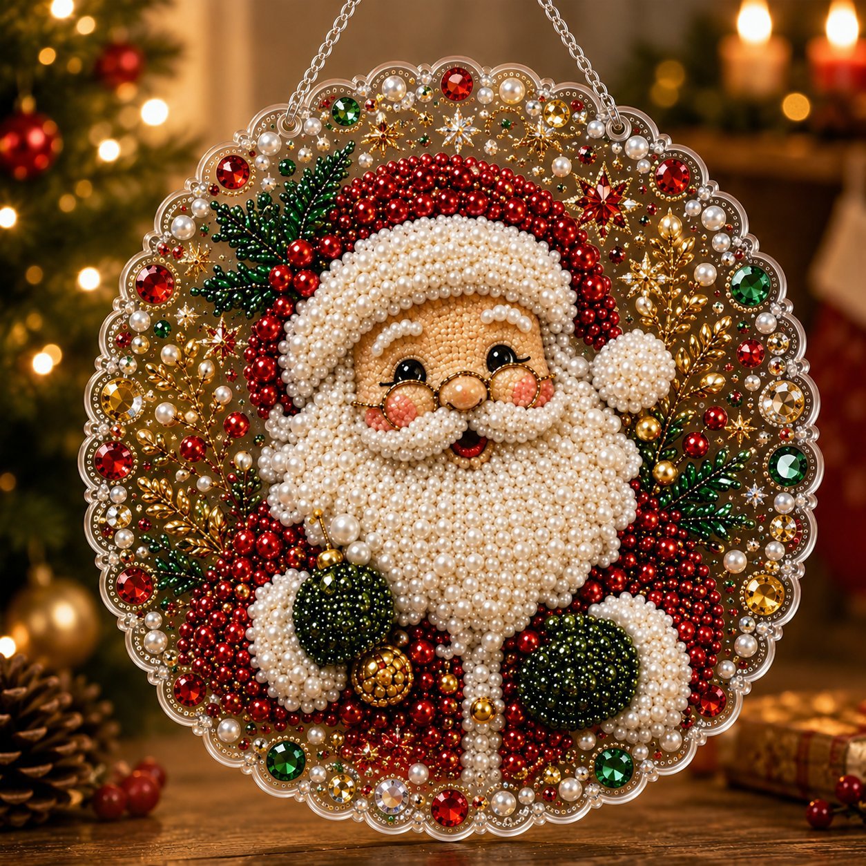 🎁🎄 DIY Weihnachts-Perlen-Diamantmalerei-Anhänger Bastelset | Farbechte, abriebfeste Perlen – handgefertigte Festdekoration zum Aufhängen 🎅💎