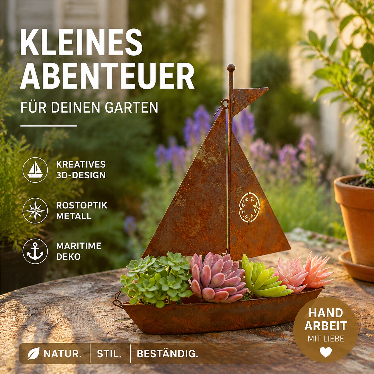 📢📢 50 % Rabatt!! ⏰⛵ Rustikaler Metallpflanzkübel – Segelboot-Design