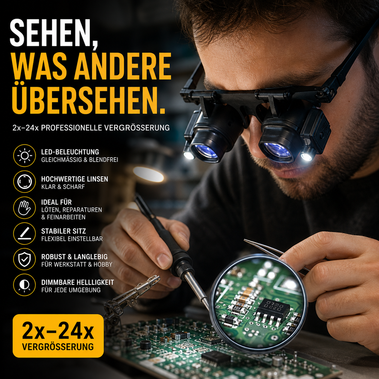 🔍 50% RABATT! ⏰ LED-Präzisionslupe für Elektronik und Handwerk – Verstellbarer Ständer & 10-20X Zoom – Perfekt für Löten, Uhrenreparatur oder Miniaturmalerei – handsfree & hell 🛠️