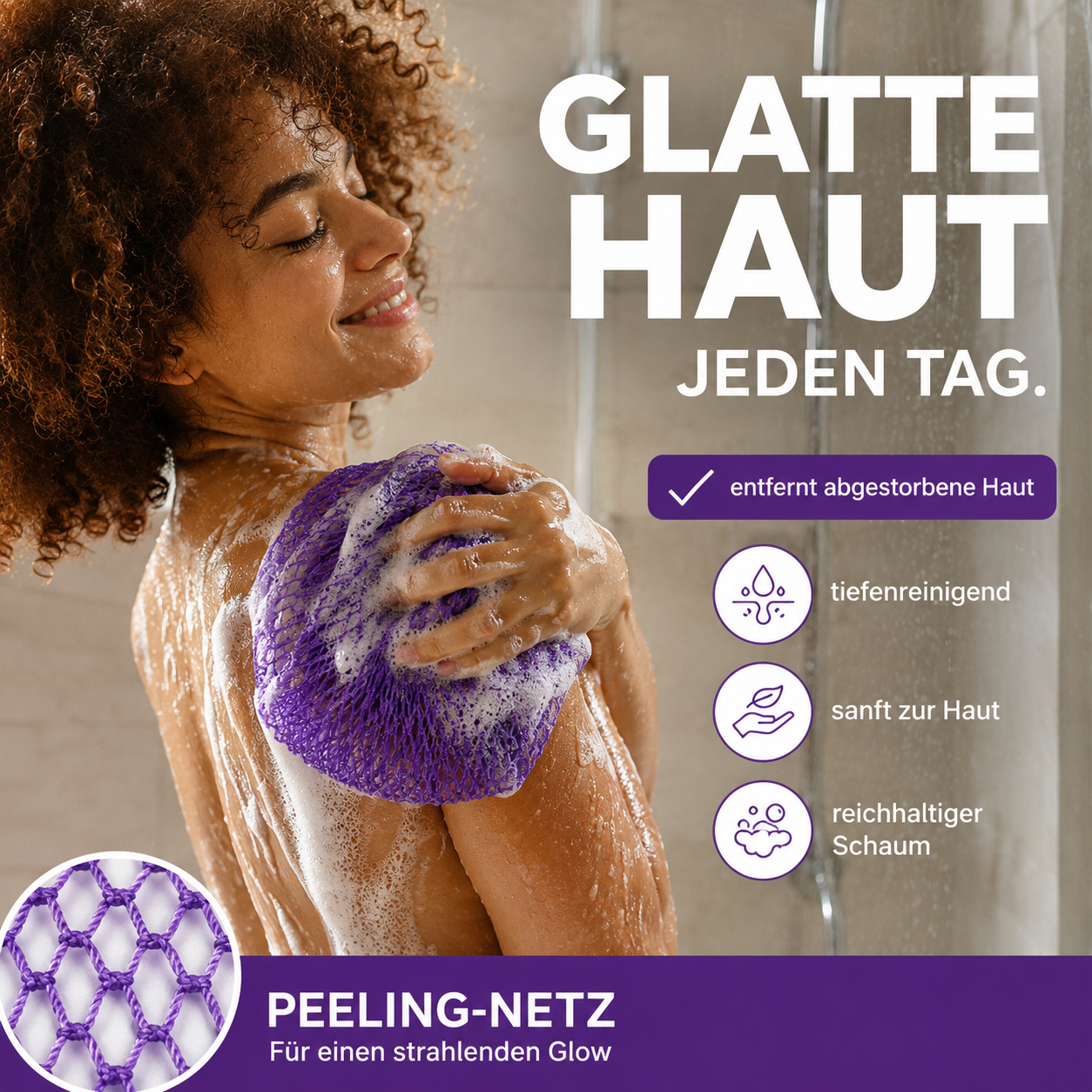 🔥🎁 2+1 GRATIS!!🥳 🧽 Netzschwamm Peeling – 2-in-1 Körperbürste & Duschhandtuch aus weichem Peeling-Netz