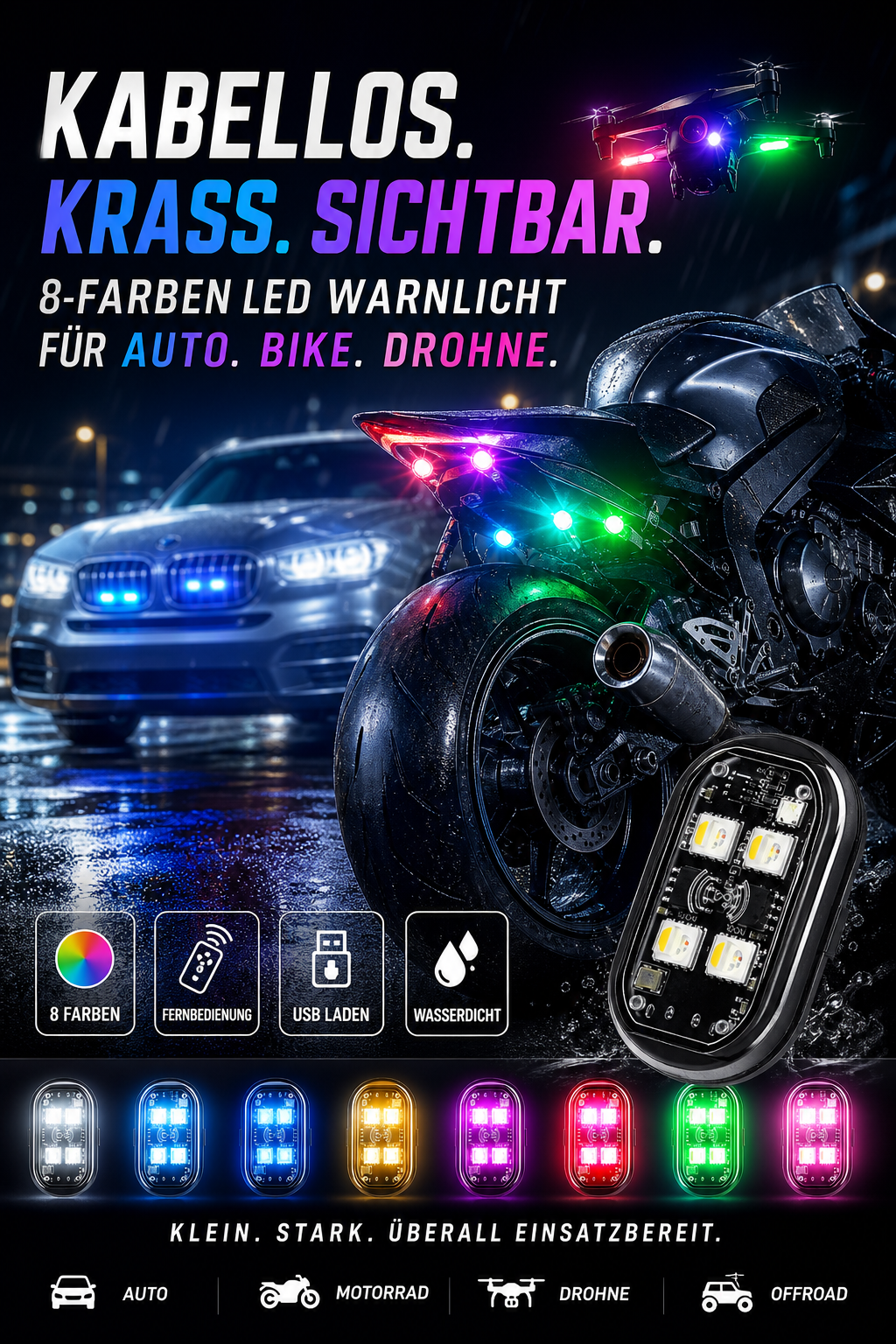 📢📢50 % Rabatt!!🥳💞 50K+ VERKAUFT! ⚡💥Tragbare LED-Warnleuchte für das Auto mit Fernbedienung