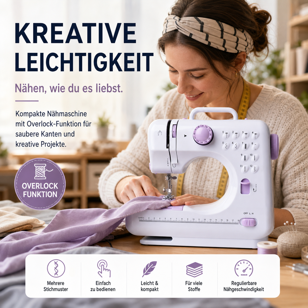 🧵 50% RABATT! 🛍️Multifunktionale Nähmaschine mit Overlock-Stich